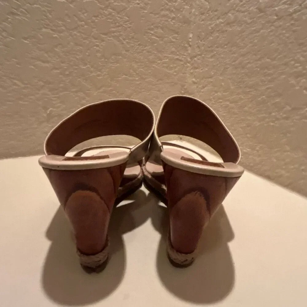Tory Burch Women's Size 10 Double Strap Wedge Sandals Beige Coastal Old Money